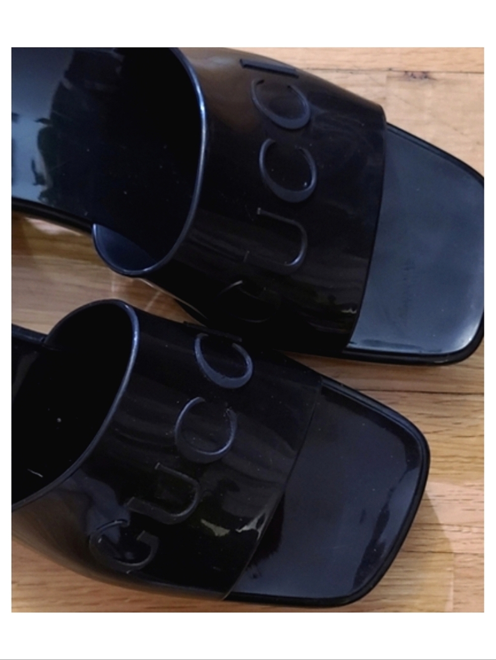 GUCCI Plastique Logo Rubber Heeled Mule Sandals Black Resortwear Minimalist US 8 - Picture 3 of 16